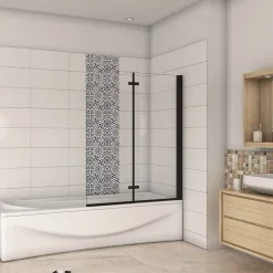 AICA Sanitaire pare baignoire noir pivotante pliant 120x140cm,paroi fixée,5mm verre anticalcaire,noir mat en métal style et simplicité* Pare-Baignoire