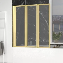 Aurlane Pare baignoire Pivotant 3 Volets Or Brossé - 125x143 cm - Verre Trempé 4 mm - ZAGGY GOLD* Pare-Baignoire