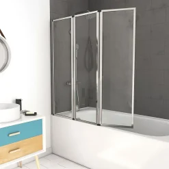 Aurlane Pare baignoire Pivotant 3 Volets Chrome - 125x143 cm - Verre Trempé 4 mm - ZAGGY CHROME* Pare-Baignoire