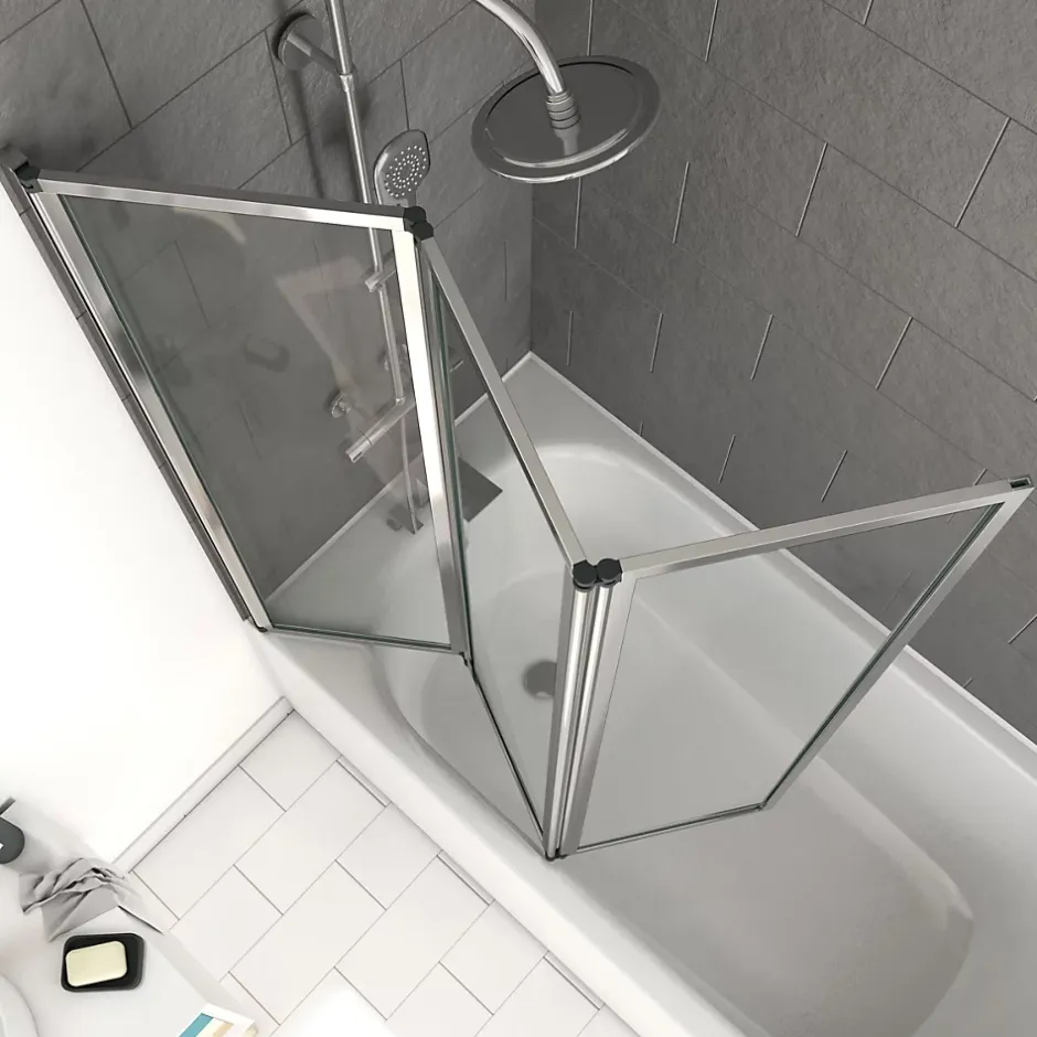 Aurlane Pare baignoire Pivotant 3 Volets Chrome - 125x143 cm - Verre Trempé 4 mm - ZAGGY CHROME* Pare-Baignoire