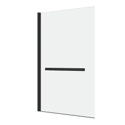 Aurlane Pare baignoire Pivotant avec Porte-Serviette 85x150cm - Profilé Noir - Verre 6mm - TSHAPE DARK