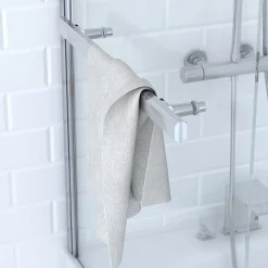 Aurlane Pare baignoire Pivotant avec Porte-Serviette 85x150cm - Profilé Chrome - Verre 6mm - TSHAPE CHROMED