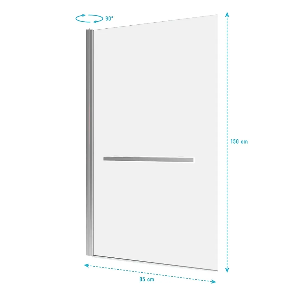 Aurlane Pare baignoire Pivotant avec Porte-Serviette 85x150cm - Profilé Chrome - Verre 6mm - TSHAPE CHROMED