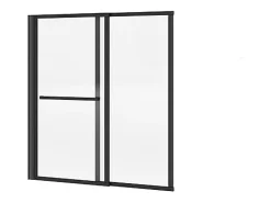 Vente-unique Pare baignoire pivotant et relevable avec porte serviette - Noir mat - 120 x 140 cm - VESLIRA