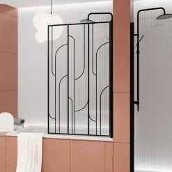 Galedo Pare baignoire pivotant l.80 x H.140 cm profilés noirs, Art Déco* Pare-Baignoire