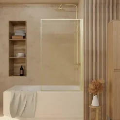 Galedo Pare baignoire pivotant l.80 x H.140 cm verre ondulé et profilés doré brossé, Edge