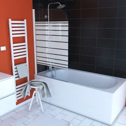 Aurlane PARE BAIGNOIRE PIVOTANT 130x75cm VERRE SERIGRAPHIE ET PROFILE ALUMINIUM BLANC* Pare-Baignoire