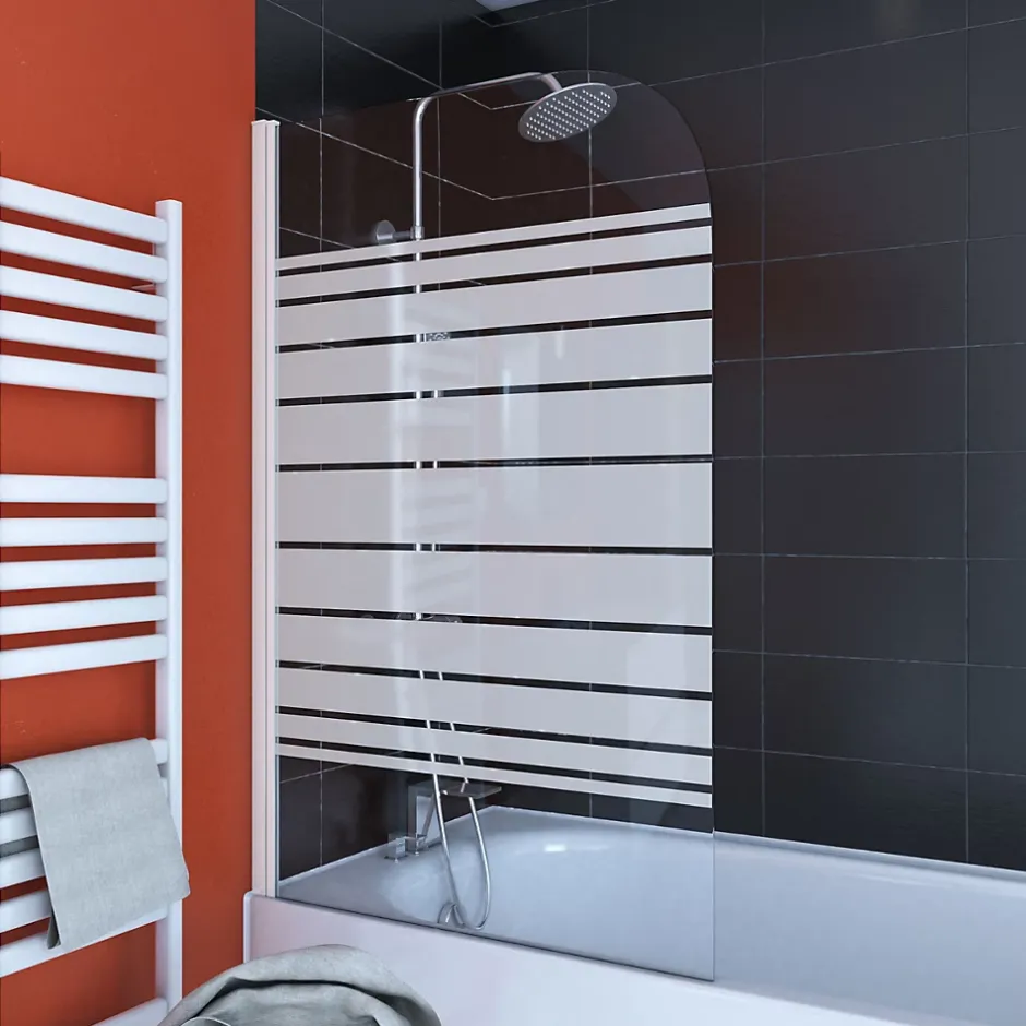 Aurlane PARE BAIGNOIRE PIVOTANT 130x75cm VERRE SERIGRAPHIE ET PROFILE ALUMINIUM BLANC* Pare-Baignoire
