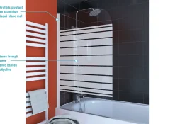 Aurlane PARE BAIGNOIRE PIVOTANT 130x75cm VERRE SERIGRAPHIE ET PROFILE ALUMINIUM BLANC* Pare-Baignoire