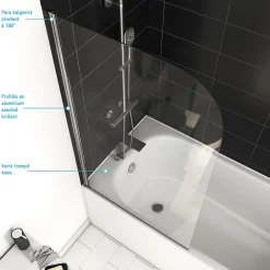 Aurlane Pare Baignoire Pivotant 130x75cm Profile Aluminium Chrome - VELA CHROME