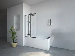 Vente-unique Pare baignoire pliant en métal style atelier - Noir mat - 80 x 140 cm - DISTRICT* Pare-Baignoire
