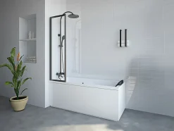 Vente-unique Pare baignoire pliant en métal style atelier - Noir mat - 80 x 140 cm - DISTRICT* Pare-Baignoire