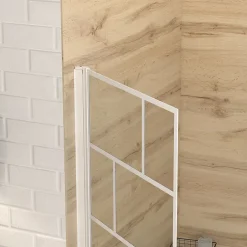 Aurlane Pare Baignoire Rabattable 75x125cm - Sérigraphie Briques Blanches - Verre Trempé 4mm* Pare-Baignoire