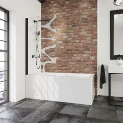 Schulte Pare baignoire rabattable transparent, profilé noir, H.140cm x L.80cm Zoé