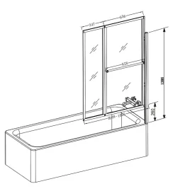 Aurlane Pare baignoire relevable 139x105cm avec volet - verre transparent avec bande depolie