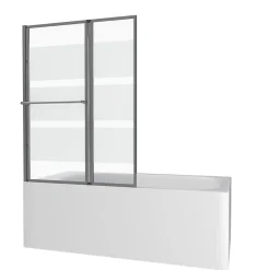 Aurlane Pare baignoire relevable 139x105cm avec volet - verre transparent avec bande depolie