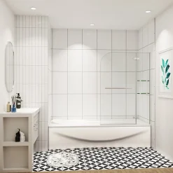 AICA Sanitaire pare baignoire 120x140cm paravent pivotant avec porte-serviette en inox et 2 étagères,5mm verre de sécurit,facile à pose* Pare-Baignoire