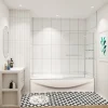AICA Sanitaire pare baignoire 100x140cm paravent pivotant avec porte-serviette en inox et 2 étagères,5mm verre de sécurit,facile à pose* Pare-Baignoire