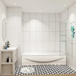 AICA Sanitaire pare baignoire 100x140cm paravent pivotant avec porte-serviette en inox et 2 étagères,5mm verre de sécurit,facile à pose* Pare-Baignoire