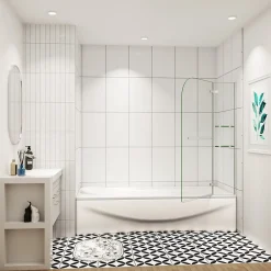 AICA Sanitaire pare baignoire 100x140cm paravent pivotant avec porte-serviette en inox et 2 étagères,5mm verre de sécurit,facile à pose* Pare-Baignoire