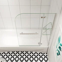 AICA Sanitaire pare baignoire 90x140cm paravent pivotant avec porte-serviette en inox et 2 étagères,5mm verre de sécurit,facile à pose* Pare-Baignoire