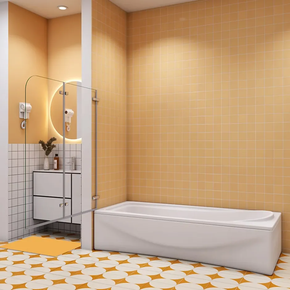 AICA Sanitaire pare baignoire 110x140cm,pivotant et repliable 180 degrés,5mm verre de sécurit,facile à nettoyer