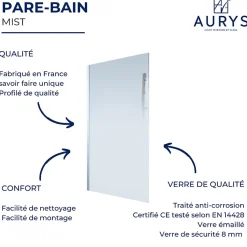 Aurys Pare Bain gauche Mist 1 chromée* Pare-Baignoire