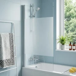 GoodHome Pare-baignoire 1 volet verre effet dépoli anticalcaire Calera H. 140 x l. 85 cm* Pare-Baignoire