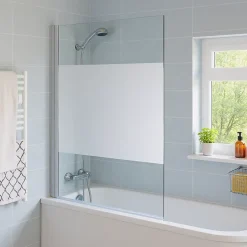 GoodHome Pare-baignoire 1 volet verre effet dépoli anticalcaire Calera H. 140 x l. 85 cm* Pare-Baignoire