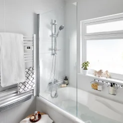 GoodHome Pare-baignoire 1 volet verre transparent anticalcaire Calera H. 140 x l. 85 cm