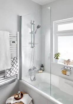GoodHome Pare-baignoire 1 volet verre transparent anticalcaire Calera H. 140 x l. 85 cm