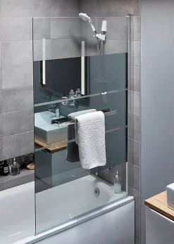 GoodHome Pare-baignoire 1 volet verre miroir anticalcaire Nubia H. 150 x l. 95 cm