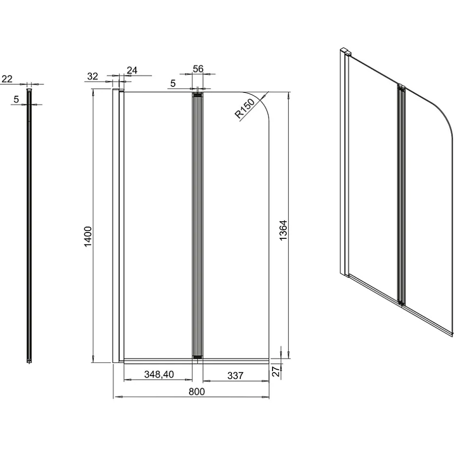 Allibert Pare-baignoire 2 volets pivotants design 80x140 cm aluminium chromé 5 mm - Kordo
