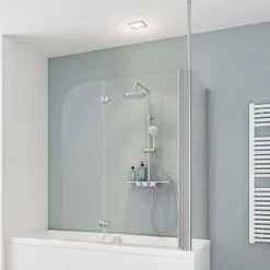 Schulte Pare-baignoire avec retour fixe - 70x115x140cm - rabattable - 2 volets pivotants - verre 5 mm - alu-argenté* Pare-Baignoire