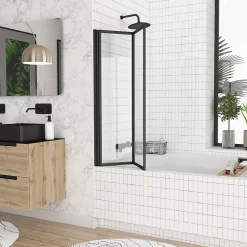Galedo Pare-baignoire avec volet pivotant 70 x 120 cm noir mat* Pare-Baignoire