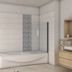 AICA Sanitaire Pare-baignoire fixé 70x130cm,paroi fixée,5mm verre anticalcaire,noir mat style industriel et simplicité
