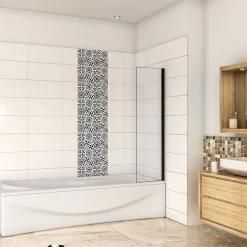 AICA Sanitaire Pare-baignoire fixé 40x130cm,paroi fixée,5mm verre anticalcaire,noir mat style industriel et simplicité