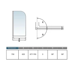 AICA Sanitaire Pare-baignoire pivotant - 70 x 130 cm - Verre trempé 5 mm anticalcaire - Écran de baignoire moderne* Pare-Baignoire