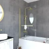 Galedo Pare-baignoire pivotant 150 x 85 cm, profilés alu doré brossé, porte-serviette, Prime* Pare-Baignoire