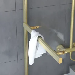 Galedo Pare-baignoire pivotant 150 x 85 cm, profilés alu doré brossé, porte-serviette, Prime* Pare-Baignoire