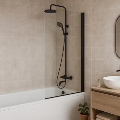Essebagno Pare-Baignoire pivotant verre transparent anticalcaire et aluminium 80 x 140 noir* Pare-Baignoire