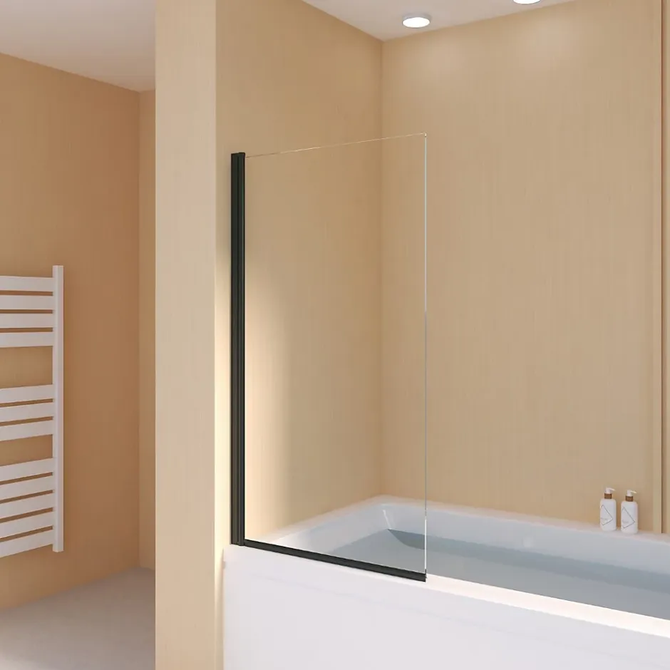 Essebagno Pare-Baignoire pivotant verre transparent anticalcaire et aluminium 80 x 140 noir* Pare-Baignoire