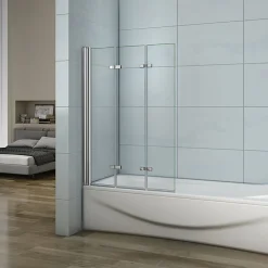 AICA Sanitaire Pare-baignoire pliant 3 panneaux L.130 x H.140cm - Verre trempé 6 mm anticalcaire - Sécurité, confort et gain de place