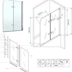 Saniverre Pare-baignoire rabattable BALY en verre 6 mm transparent 100 x 140 cm* Pare-Baignoire