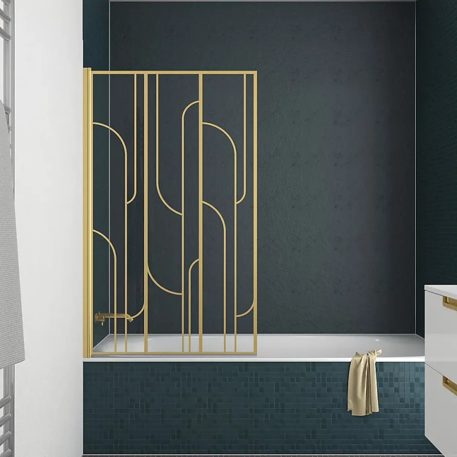 Galedo Pare-baignoire rabattable 140 x 80 cm, profilés alu doré, Art Deco* Pare-Baignoire