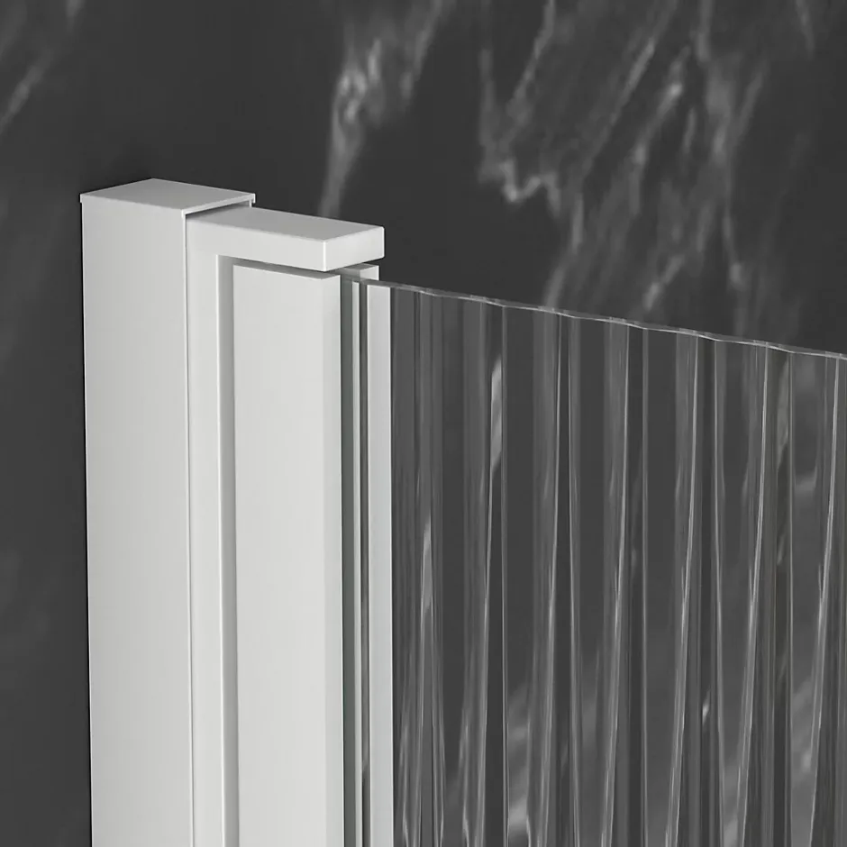 Galedo Pare-baignoire rabattable 140 x 80 cm, profilés alu blanc, verre ondulé, Wave