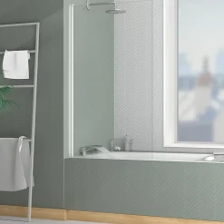 Galedo Pare-baignoire rabattable 140 x 80 cm, profilés alu blanc mat, Essentiel* Pare-Baignoire