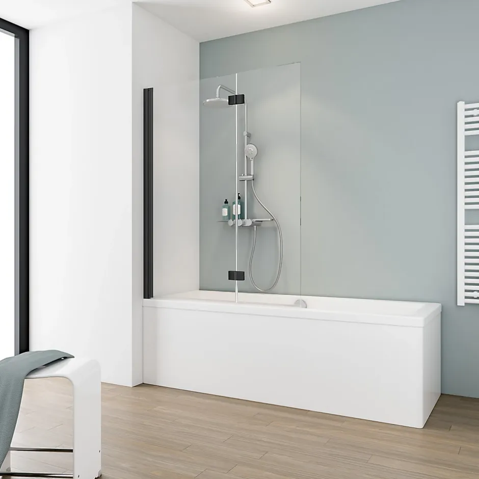 Schulte Pare-baignoire rabattable avec 2 volets, 104 x 130 cm, verre transparent 5 mm, profilé noir,