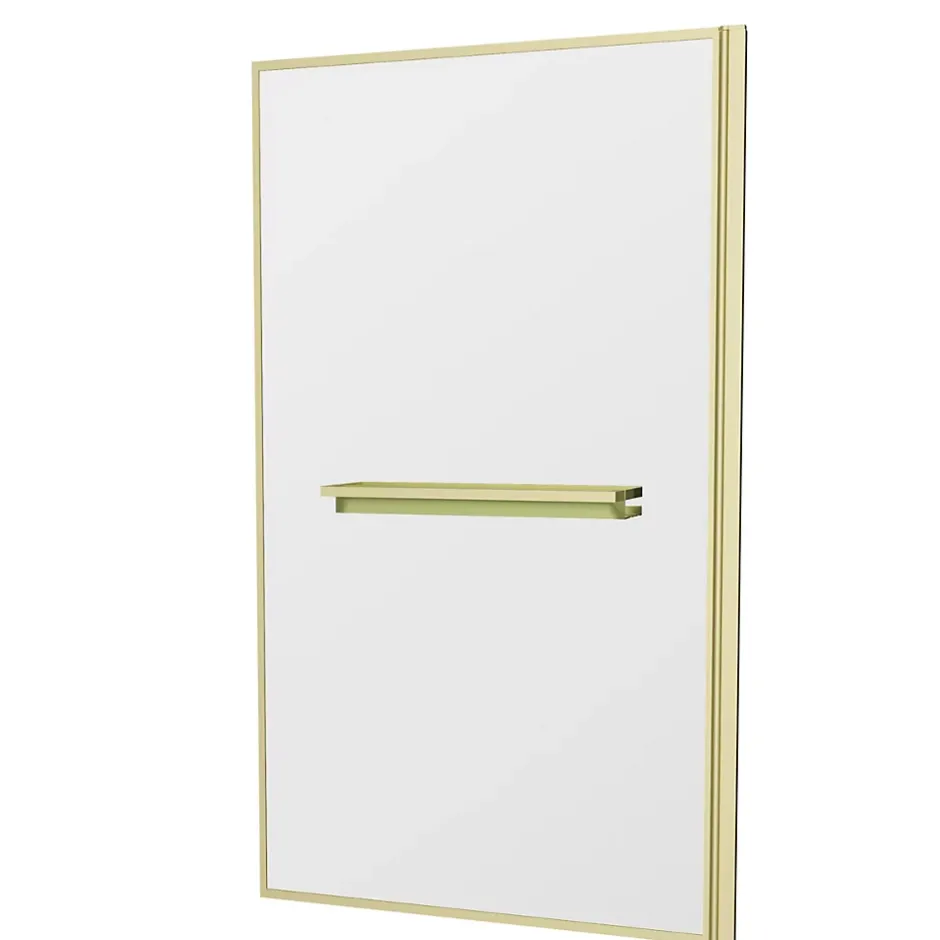 Galedo Pare-baignoire rabattable 130 x 75 cm, profilés alu doré brossé, porte-serviette/étagère, Golden Edge