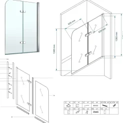 Saniverre Pare-baignoire rabattable BALY en verre 6 mm transparent 120 x 140 cm